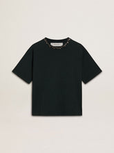 Women's black T-shirt with crystals