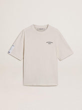 White unisex T-shirt with Mediterranean print and Pescheria Golden patch on the sleeve