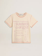 Women's cream T-shirt with faded red accents