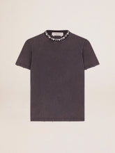 Women's anthracite gray T-shirt with crystals