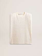 Aged white sleeveless T-shirt embellished with crystals