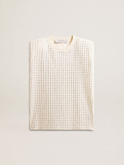 Aged white sleeveless T-shirt embellished with crystals