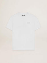 Women's white T-shirt with silver glitter logo and star