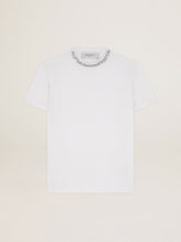 Women's white T-shirt with cabochon crystals