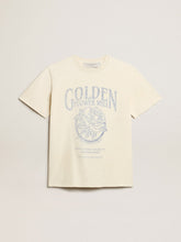 Women’s T-shirt in aged white cotton with seasonal print
