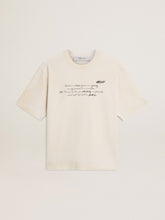 Worn-white unisex T-shirt with printed lettering
