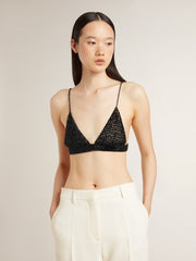 Women's black crochet top with crystals