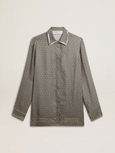 Women's green viscose-blend silk shirt with floral pattern