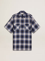 Women's short shirt dress with 3D checkerboard pattern and embroidery