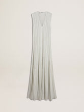 Women’s baby blue dress with vertical striped pattern