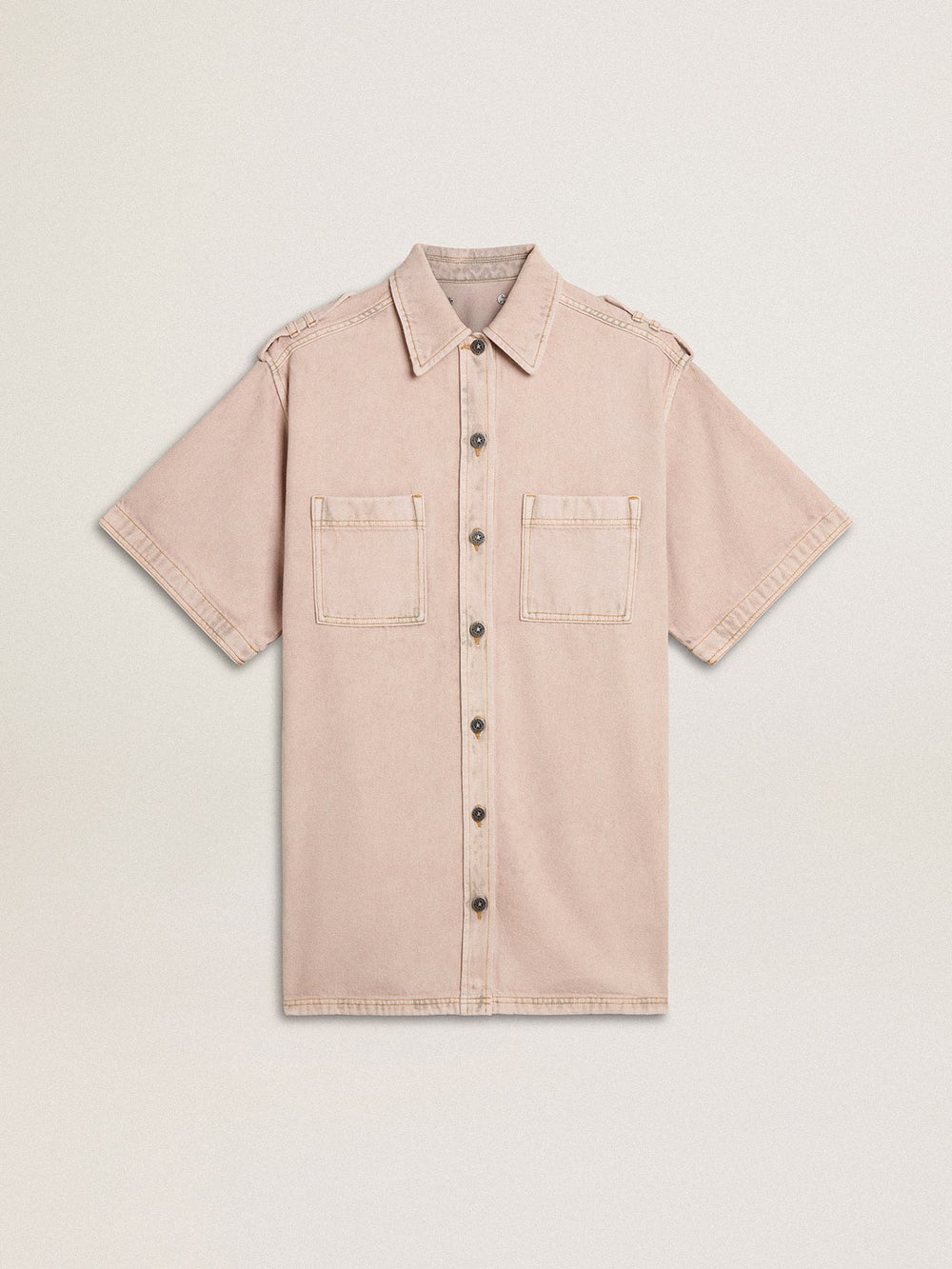 Women's oversized fit pink dyed denim shirt