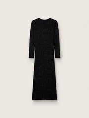 Women's long dress in black mesh with black sequins