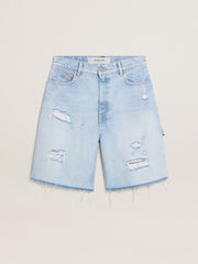 Women's Bermuda shorts in lived-in effect denim