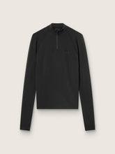 Women's black long-sleeve sports top with zip