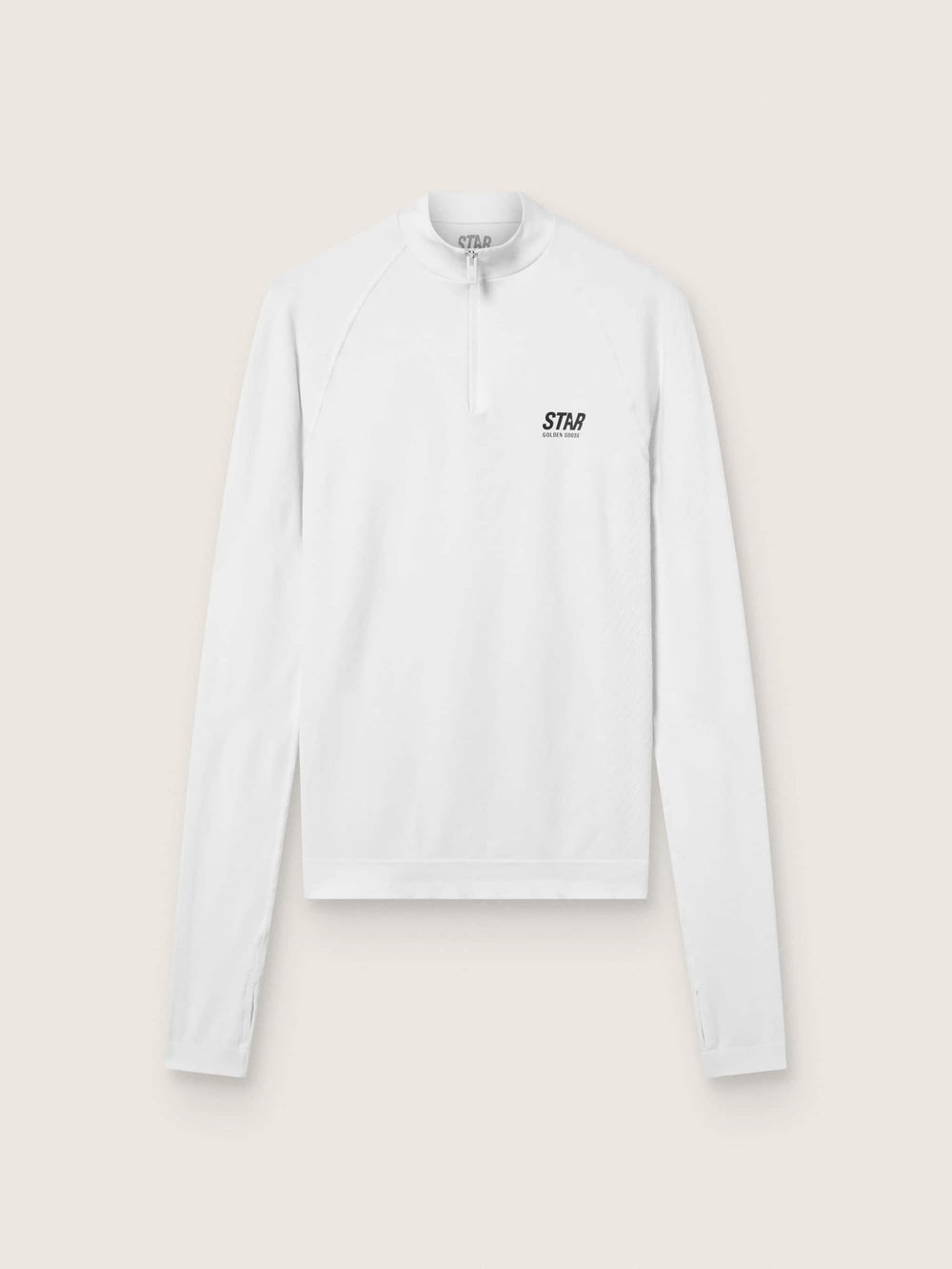Women's white long-sleeve sports top with zip