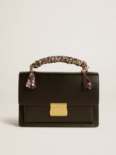 Venezia Bag in black boarded leather with multicolored scarf