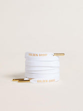 White cotton laces with contrasting gold logo