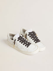 Dark gray lurex laces with contrasting gold logo