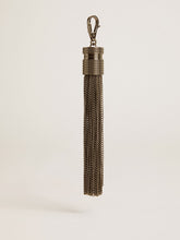 Tassel-shaped charm in silver-colored brass with crystals
