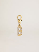 Letter B charm in gold-colored brass with crystals