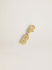 Letter B charm in gold-colored brass with crystals