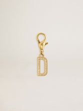 Letter D charm in gold-colored brass with crystals