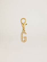 Letter G charm in gold-colored brass with crystals