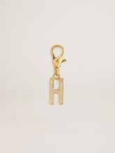 Letter H charm in gold-colored brass with crystals