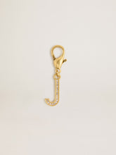 Letter J charm in gold-colored brass with crystals