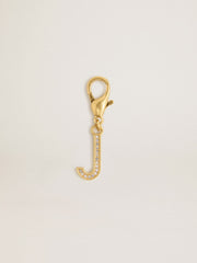 Letter J charm in gold-colored brass with crystals