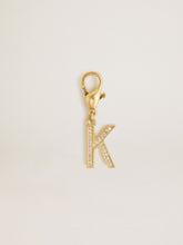 Letter K charm in gold-colored brass with crystals