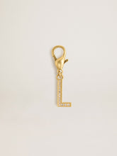 Letter L charm in gold-colored brass with crystals