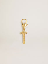 Letter T charm in gold-colored brass with crystals