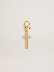 Letter T charm in gold-colored brass with crystals