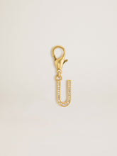 Letter U charm in gold-colored brass with crystals