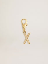 Letter X charm in gold-colored brass with crystals