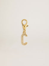 Letter C charm in gold-colored brass with crystals