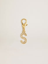 Letter S charm in gold-colored brass with crystals
