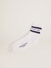 Cotton socks with distressed finishes, blue stripes and logo