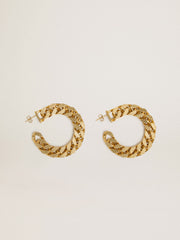 Chain hoop earrings with antique gold colored braided links