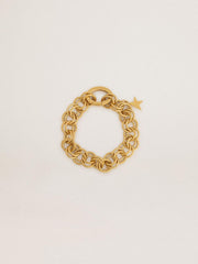 Antique gold-colored woven chain bracelet with star-shaped clasp