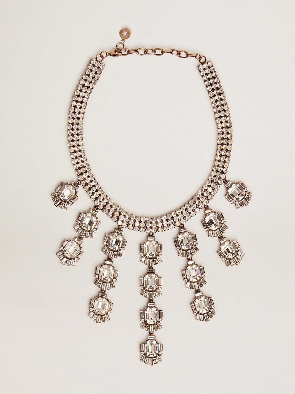 Women's necklace in antique gold color with drop crystals