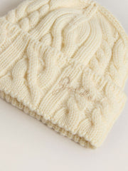 White wool beanie with embroidery