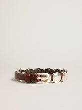 Trinidad thin belt in dark brown leather with silver studs