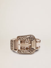 Women's belt in white leather with colored studs
