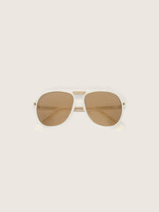 Charlie aviator sunglasses with pearl white frame and gold lenses