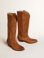 Wish Star boots in cognac suede with tone-on-tone inlay star
