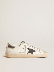 Men's Super-Star in white leather with black nubuck star and silver metallic leather heel tab
