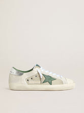 Men’s Super-Star LTD in white suede and mesh with green leather star and silver heel tab