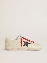 Men's Super-Star in glossy white matelassé leather with black leather star